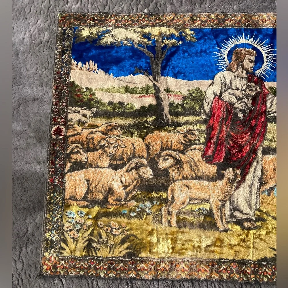 Jesus Christ leading Sheep to Water Tapestry Throw Rug Wall Hanging